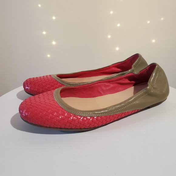 Cole Haan Irwin Ballet Punch Summer Khaki Flats Women's 8B Woven Leather Shoes - Picture 1 of 9